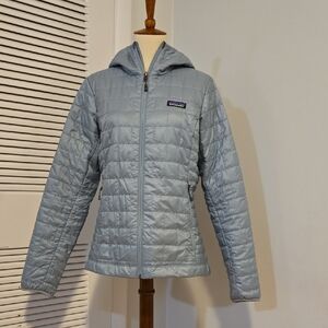 Patagonia Women's Nano Puff Hoodie In Thermal Blue Color